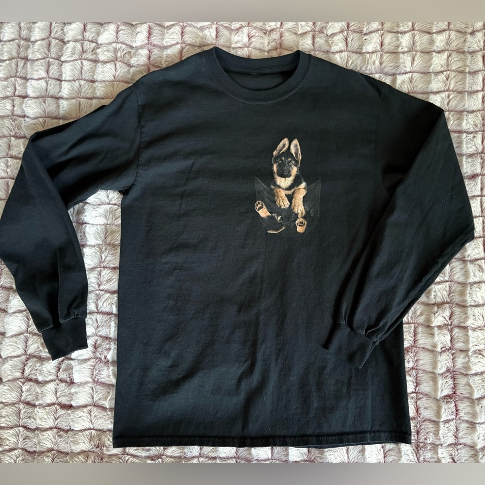 German Shepherd Puppy Black Long Sleeve Tee Shirt Ladies Large